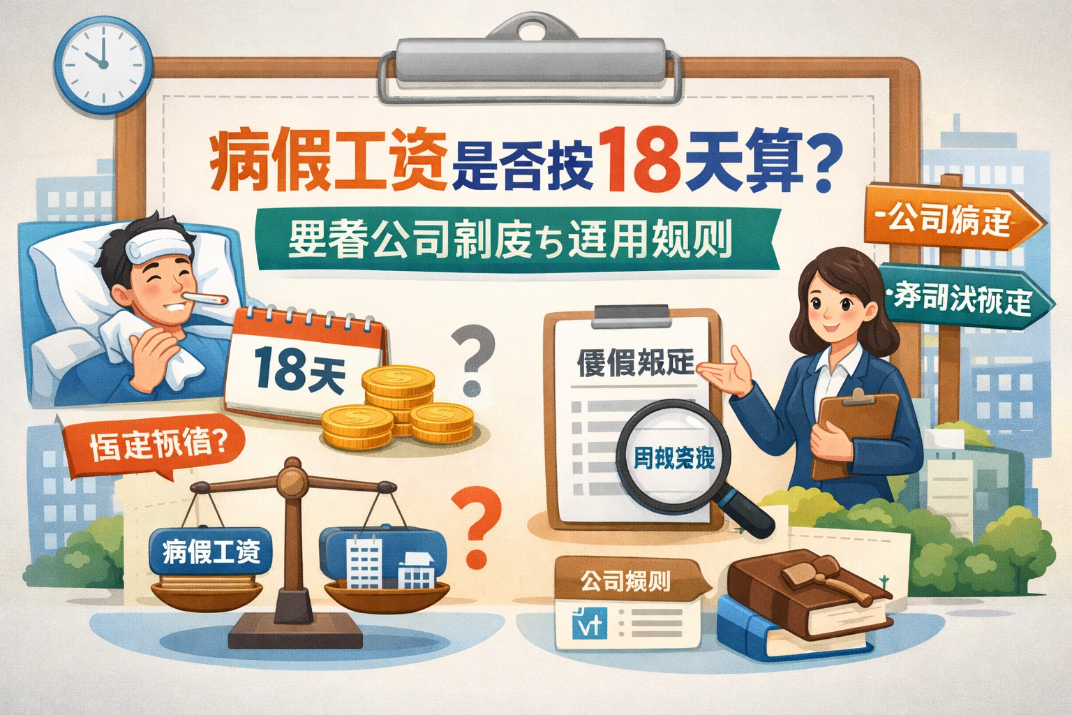 病假工资是否按18天算，要看公司制度与适用规则