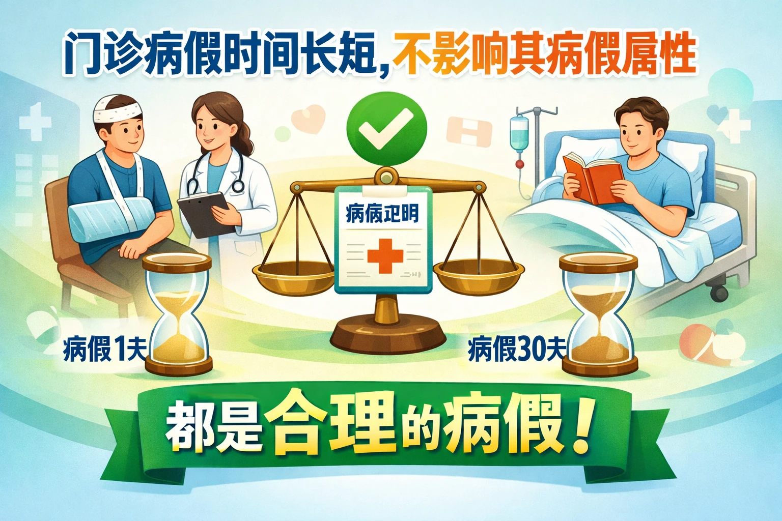 门诊病假时间长短,不影响其病假属性