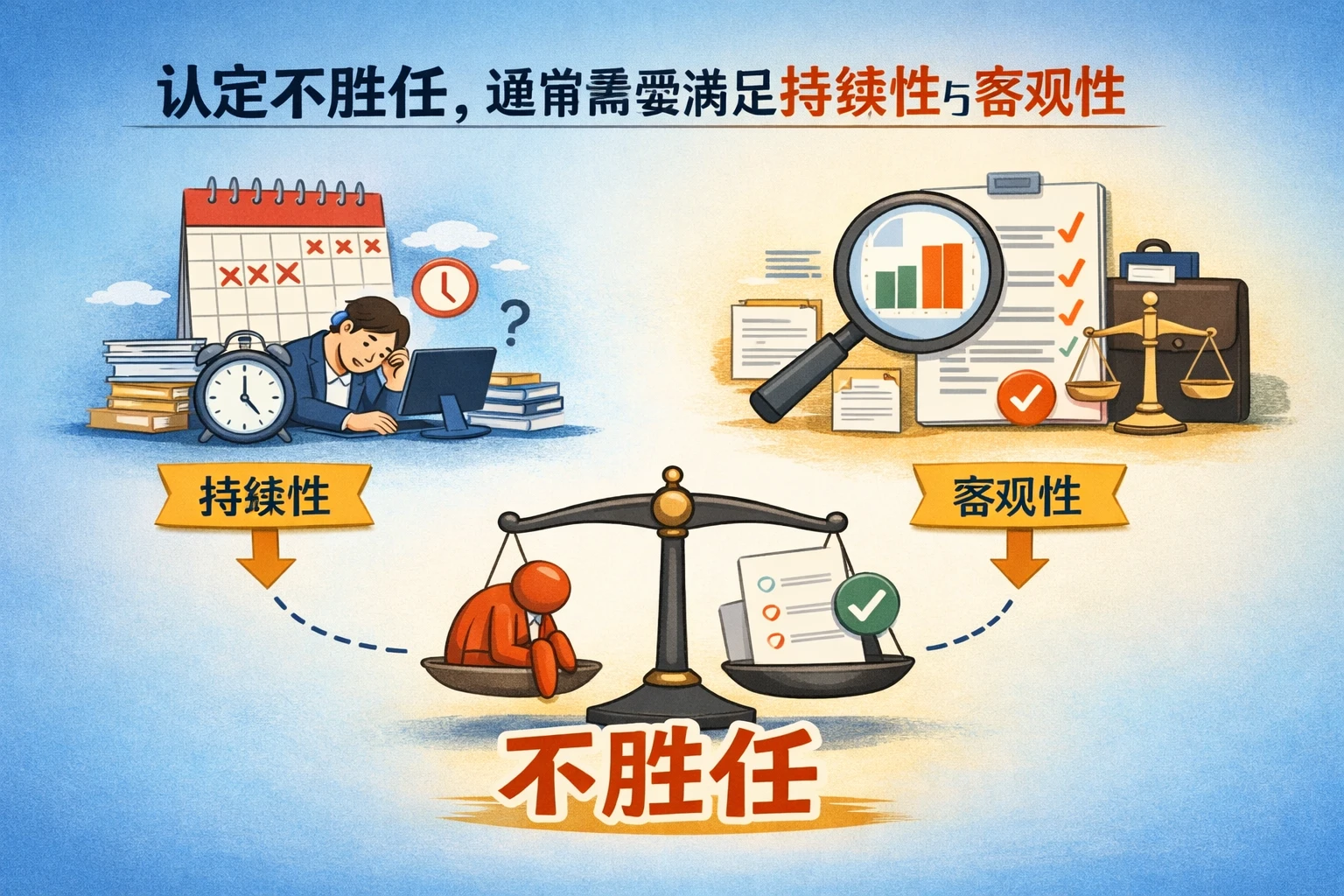 认定不胜任，通常需要满足持续性与客观性