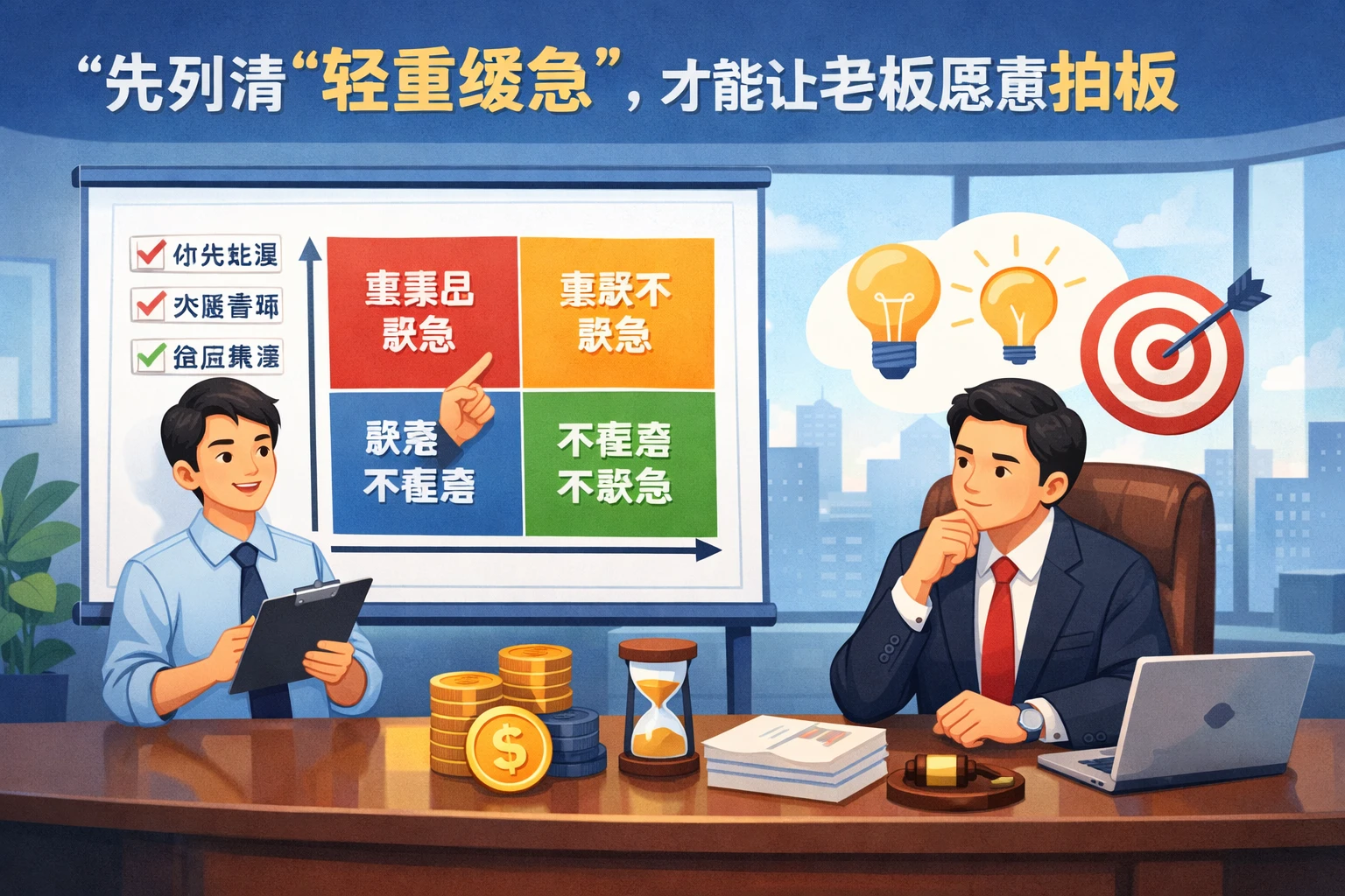 先列清“轻重缓急”,才能让老板愿意拍板