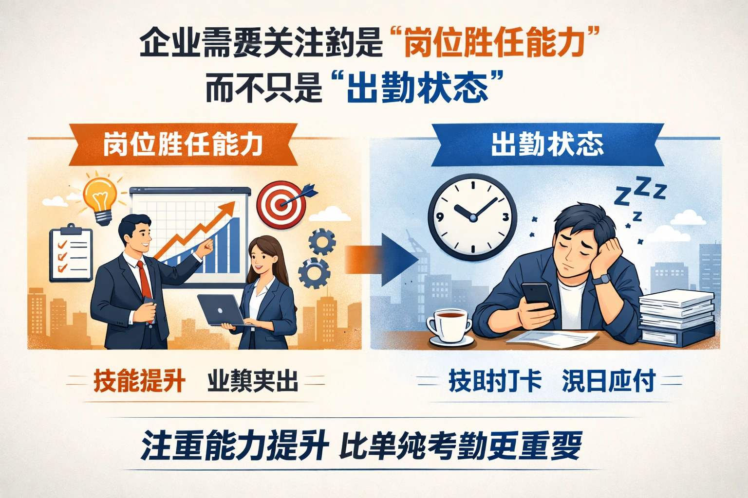 企业需要关注的是“岗位胜任能力”，而不只是“出勤状态”