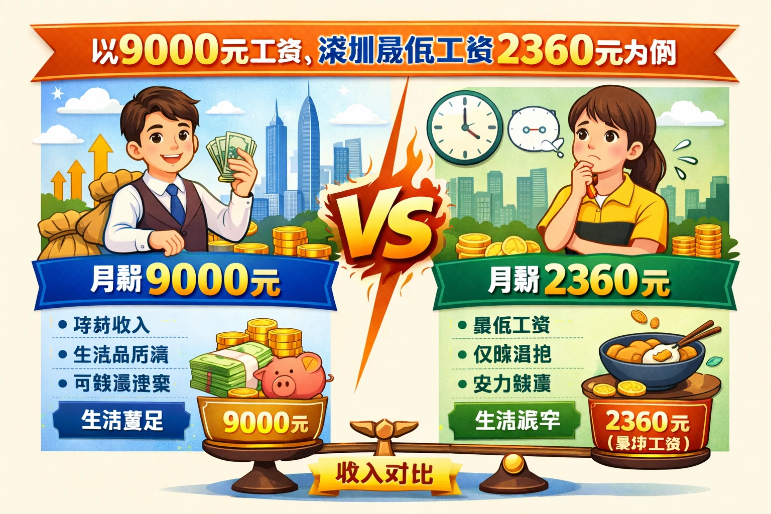 以9000元工资、深圳最低工资2360元为例