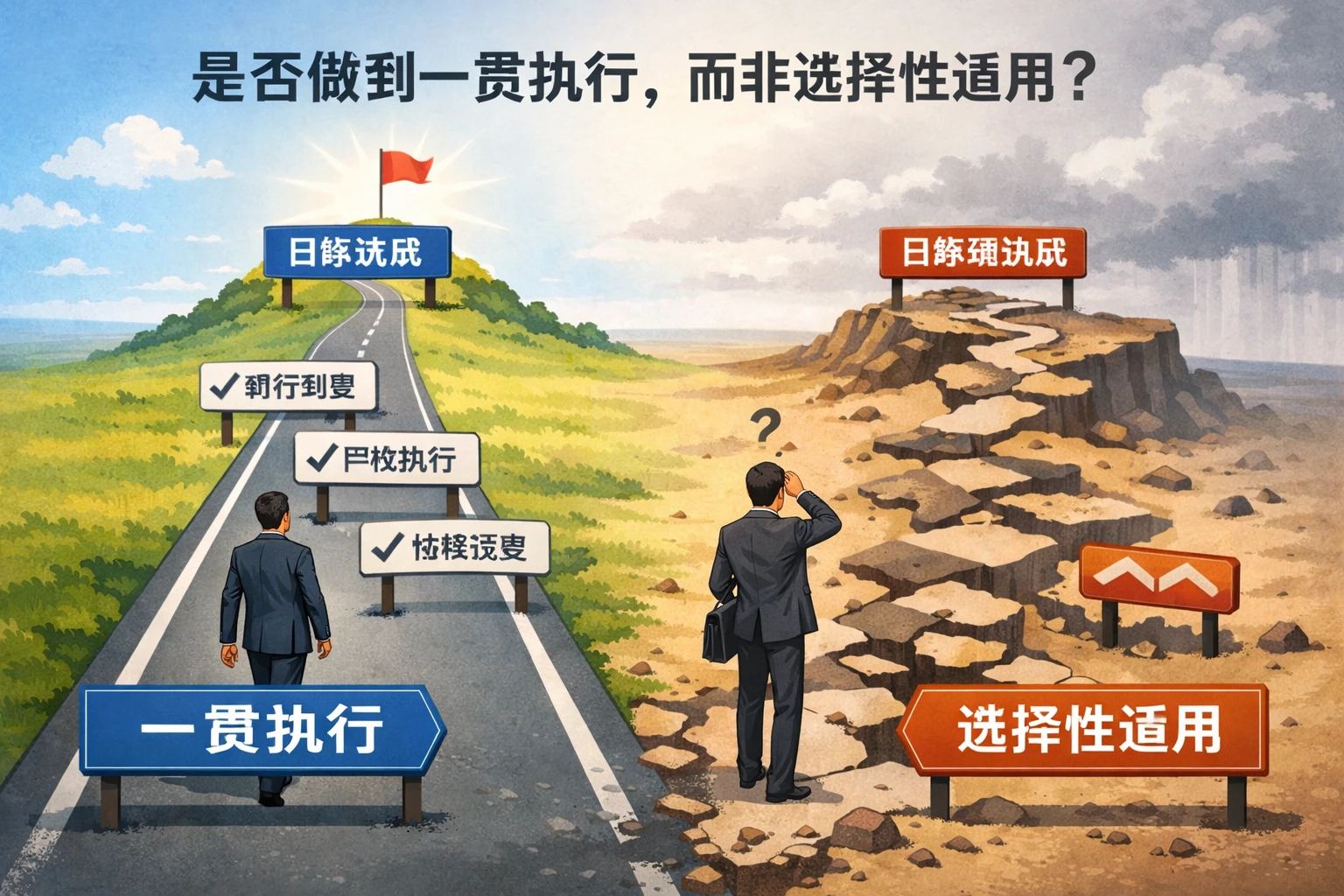 是否做到一贯执行，而非选择性适用