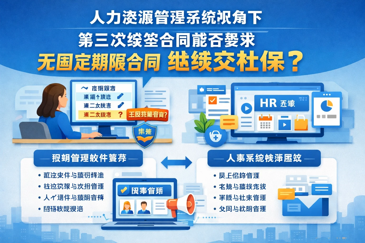 人力资源管理系统视角下，第三次续签合同能否要求无固定期限合同继续交社保？附招聘管理软件与人事系统推荐思路