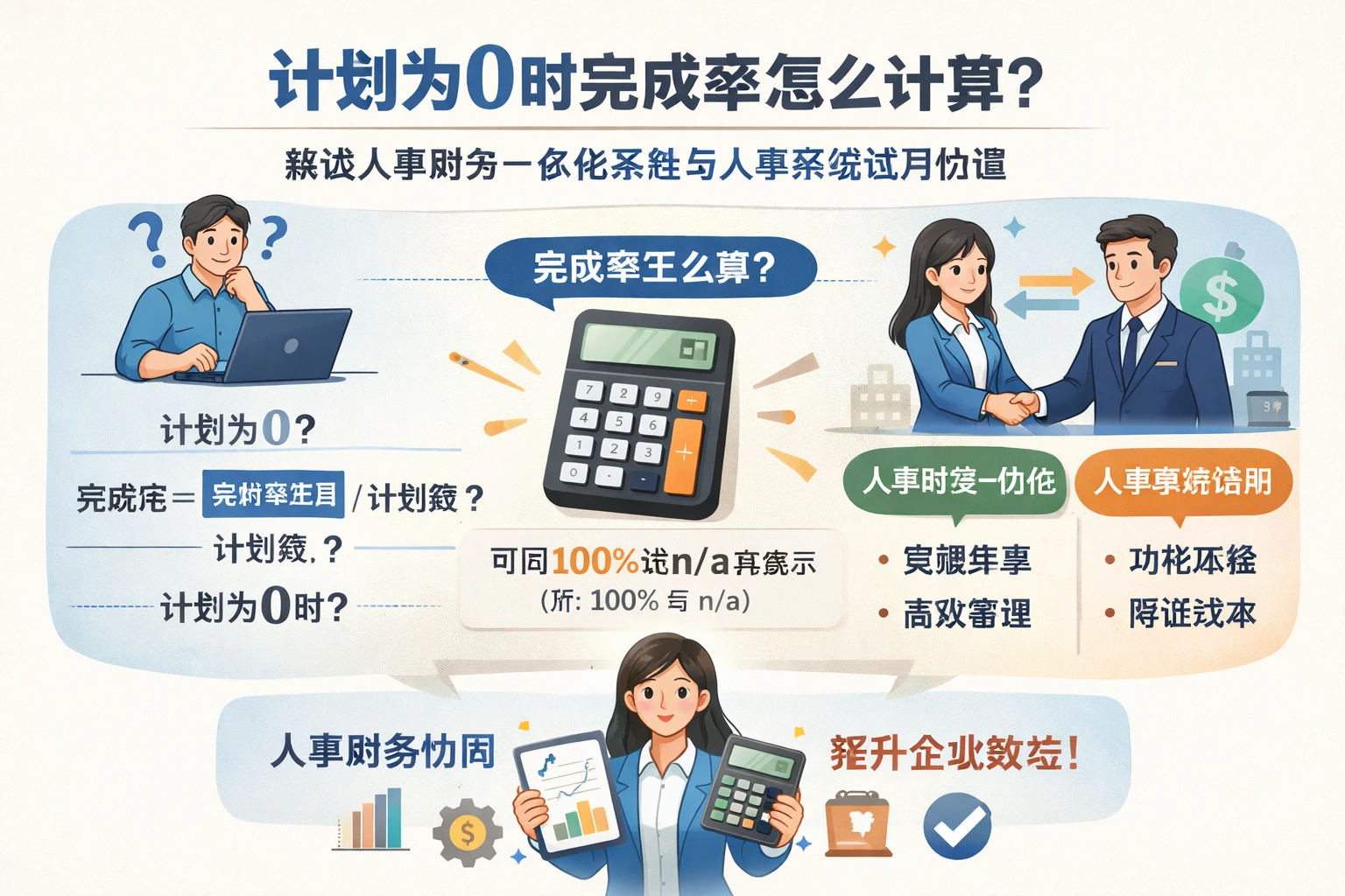 人力资源软件中计划为0时完成率怎么计算？兼谈人事财务一体化系统与人事系统试用价值