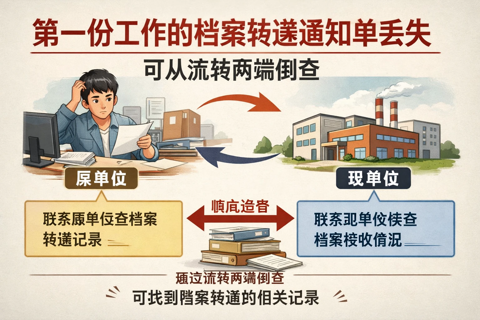 第一份工作的档案转递通知单丢失，可从流转两端倒查