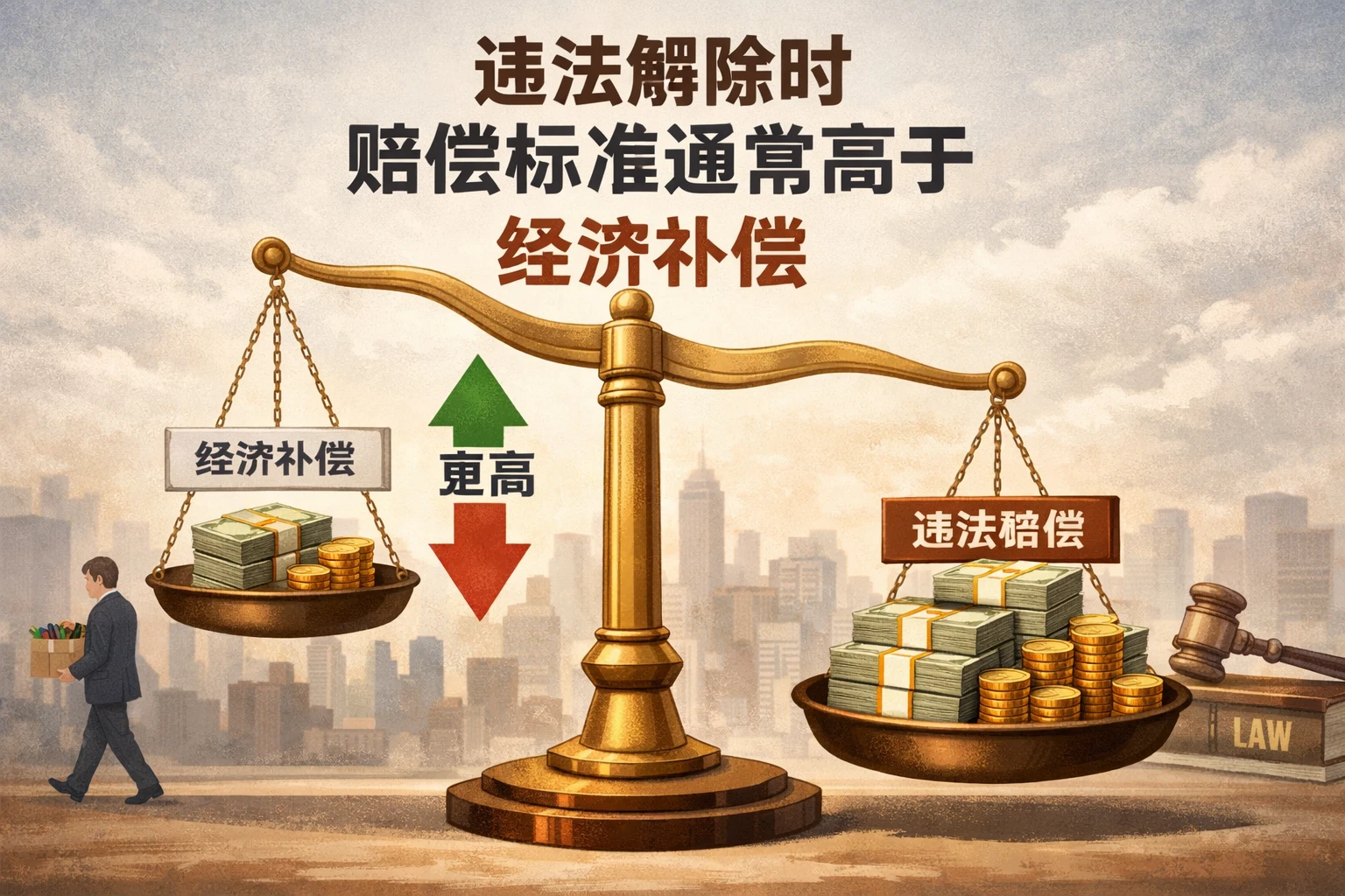 违法解除时,赔偿标准通常高于经济补偿