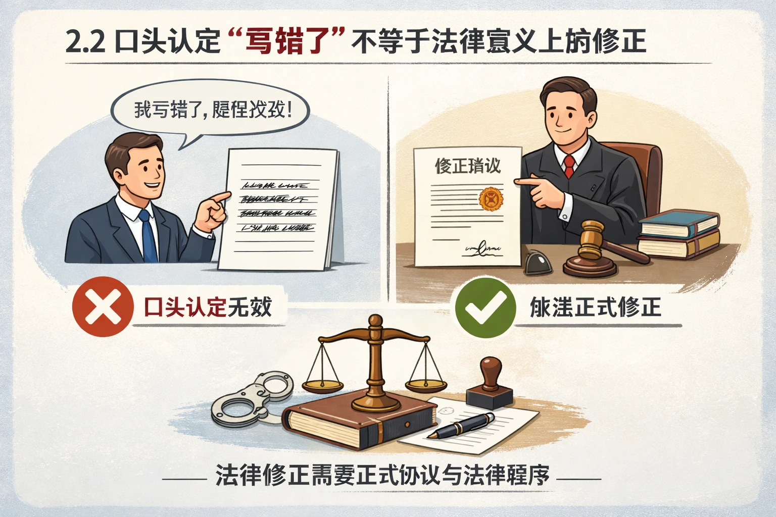 2.2 口头认定“写错了”不等于法律意义上的修正