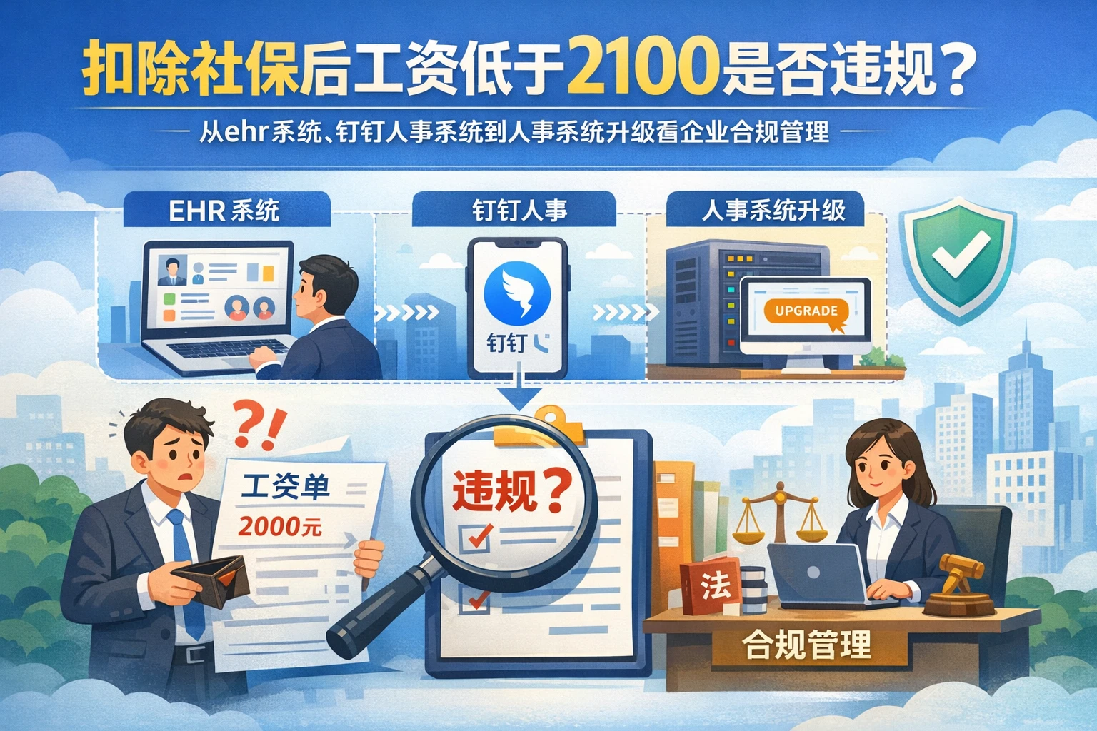 扣除社保后工资低于2100是否违规?从ehr系统、钉钉人事系统到人事系统升级看企业合规管理