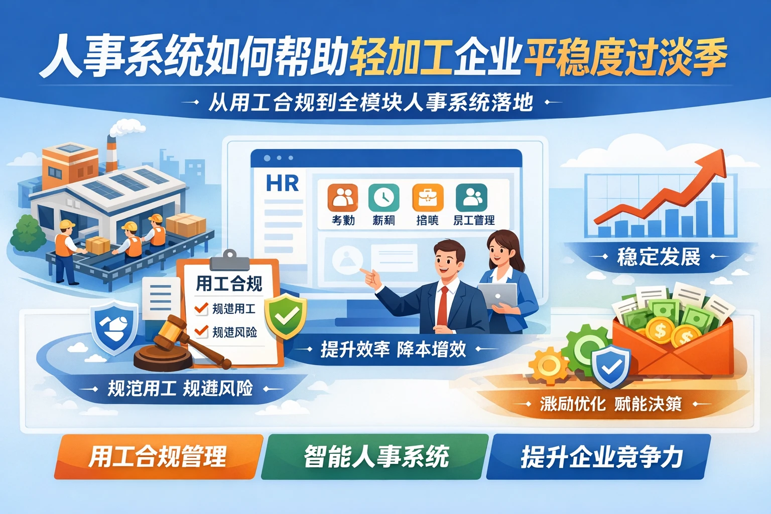 人事系统如何帮助轻加工企业平稳度过淡季：从用工合规到全模块人事系统落地