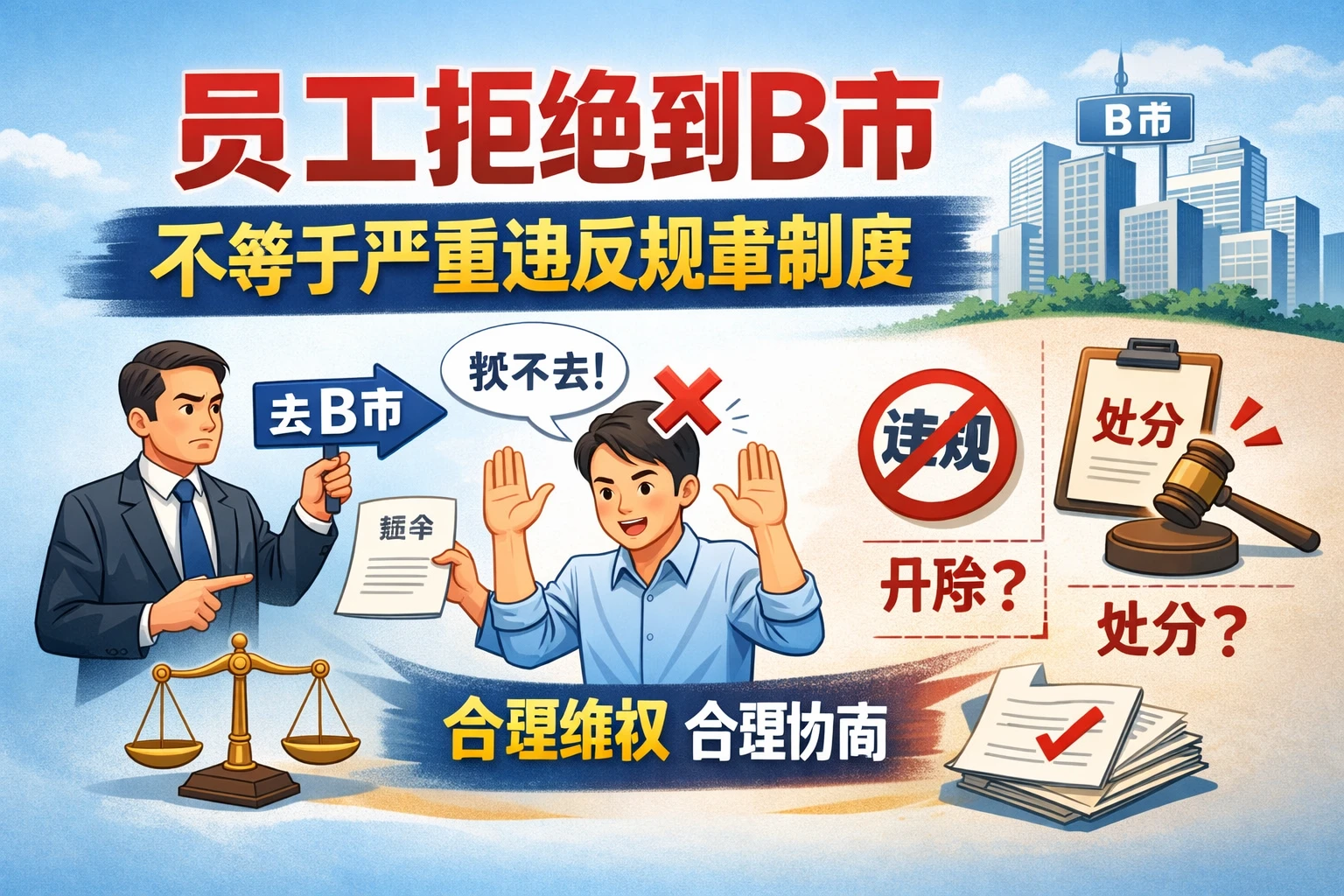 员工拒绝到B市，不当然等于严重违反规章制度