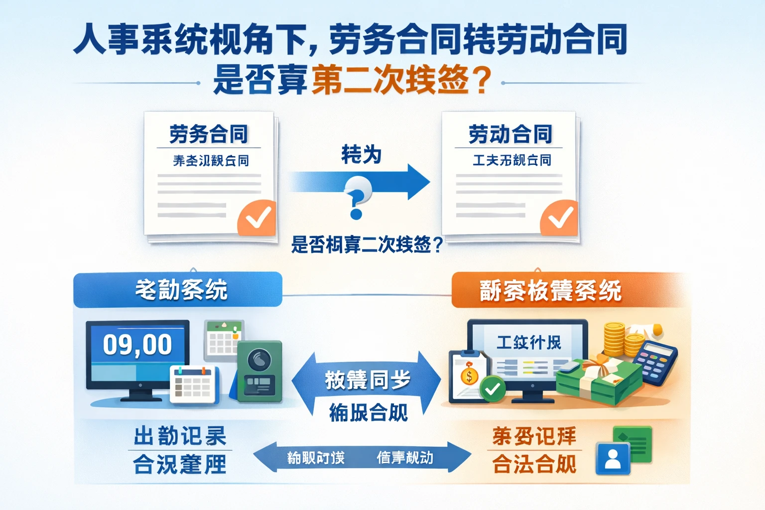 人事系统视角下，劳务合同转劳动合同是否算第二次续签？考勤系统与薪资核算系统如何同步合规