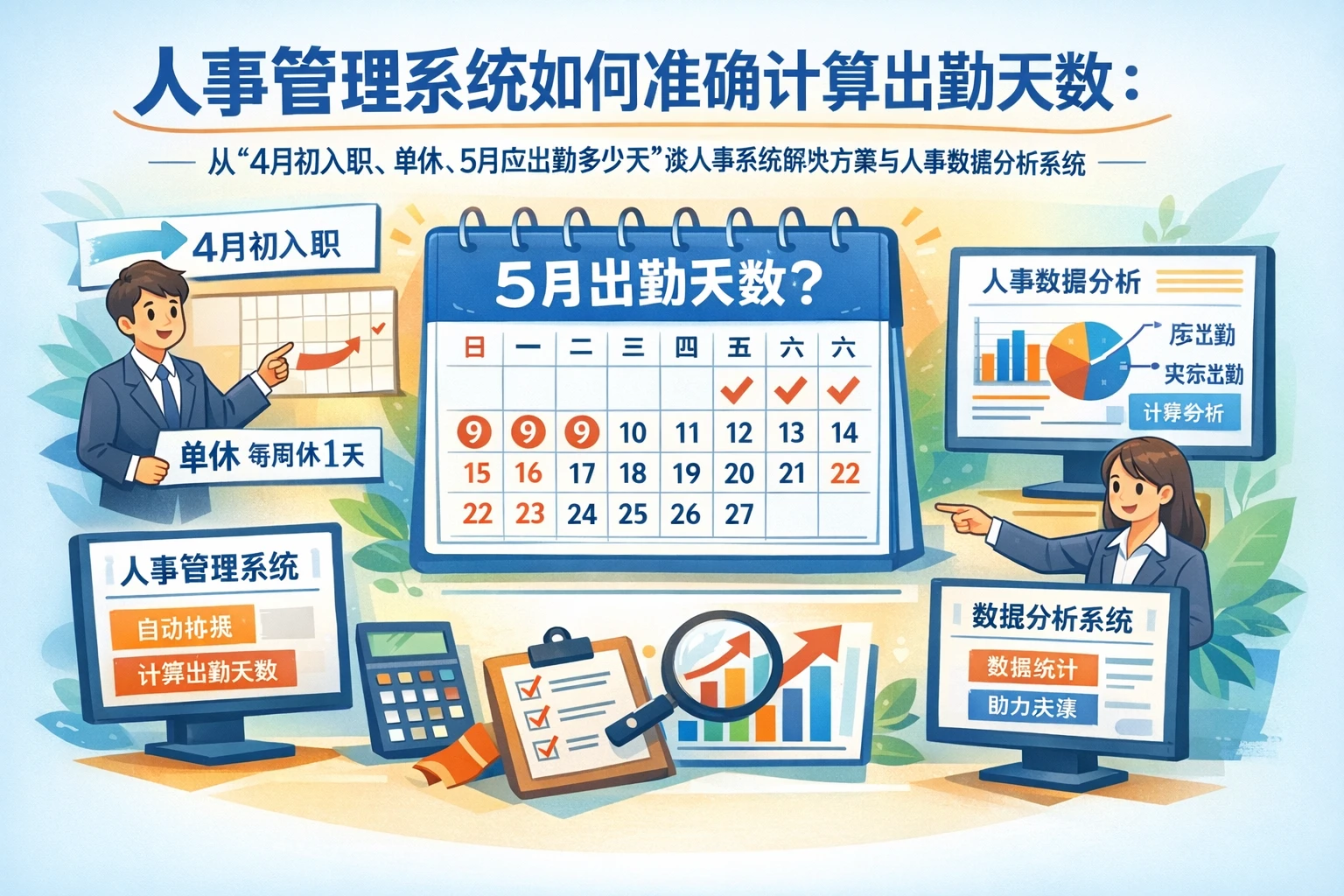 人事管理系统如何准确计算出勤天数：从“4月初入职、单休、5月应出勤多少天”谈人事系统解决方案与人事数据分析系统