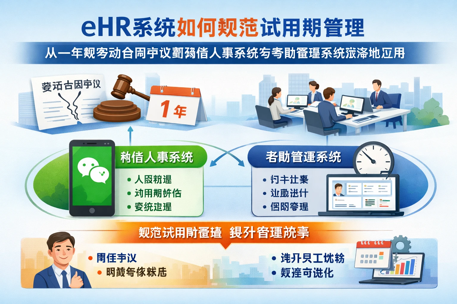 eHR系统如何规范试用期管理：从一年期劳动合同争议到微信人事系统与考勤管理系统落地应用