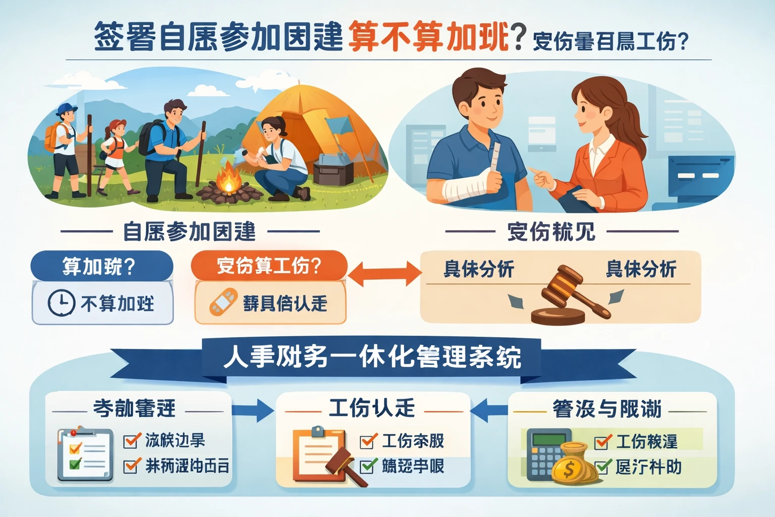 人力资源管理系统视角下,签署自愿参加团建算不算加班?受伤是否属于工伤,人事财务一体化系统如何规范管理