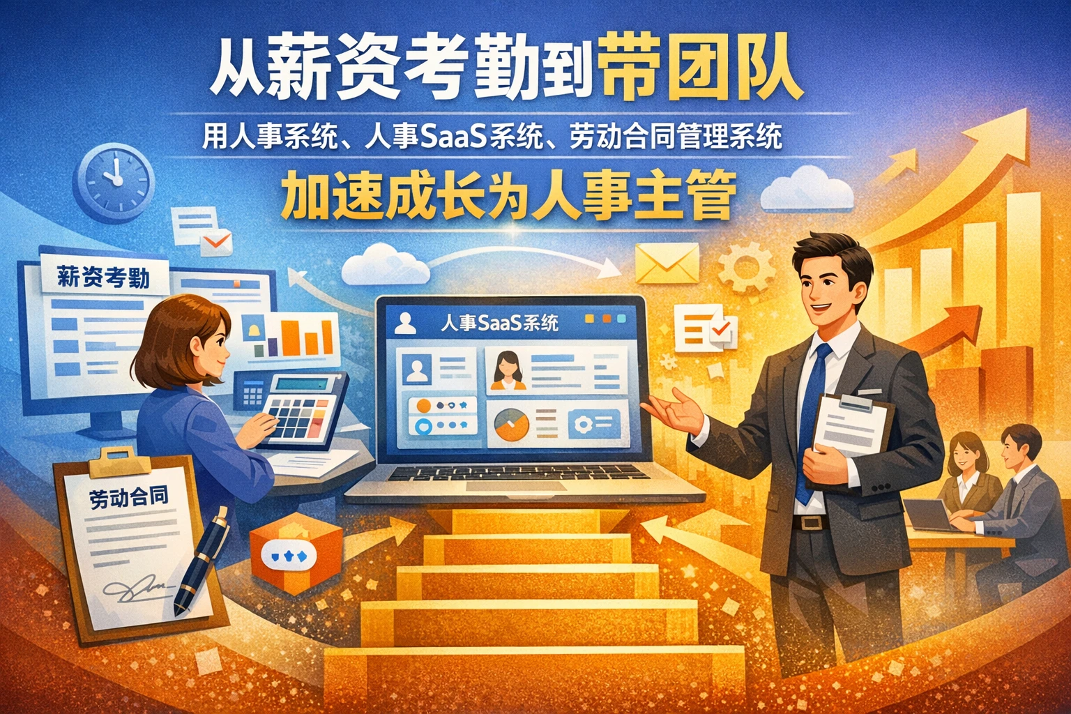从薪资考勤到带团队：用人事系统、人事SaaS系统、劳动合同管理系统加速成长为人事主管