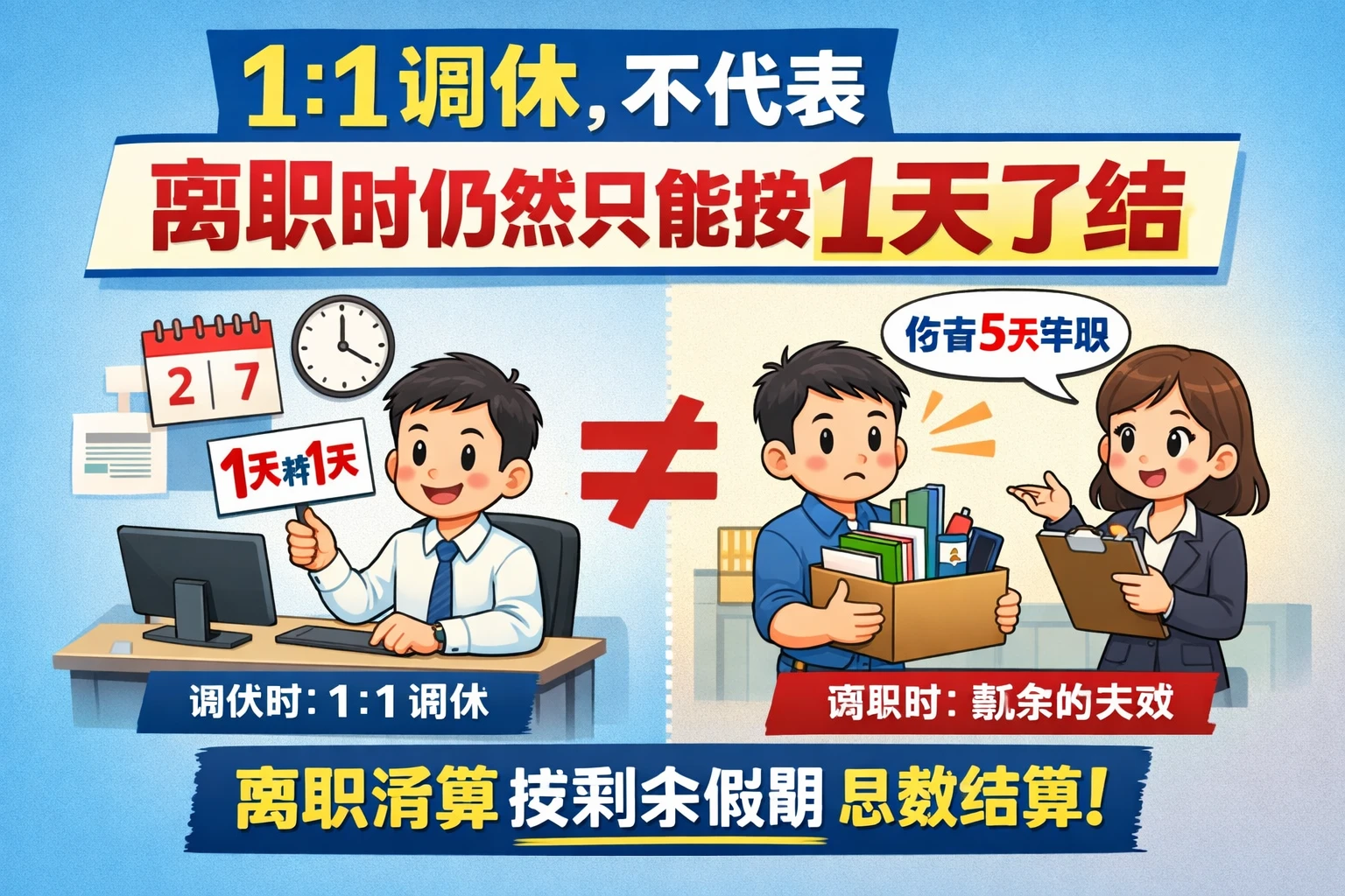 1:1调休，不代表离职时仍然只能按1天了结