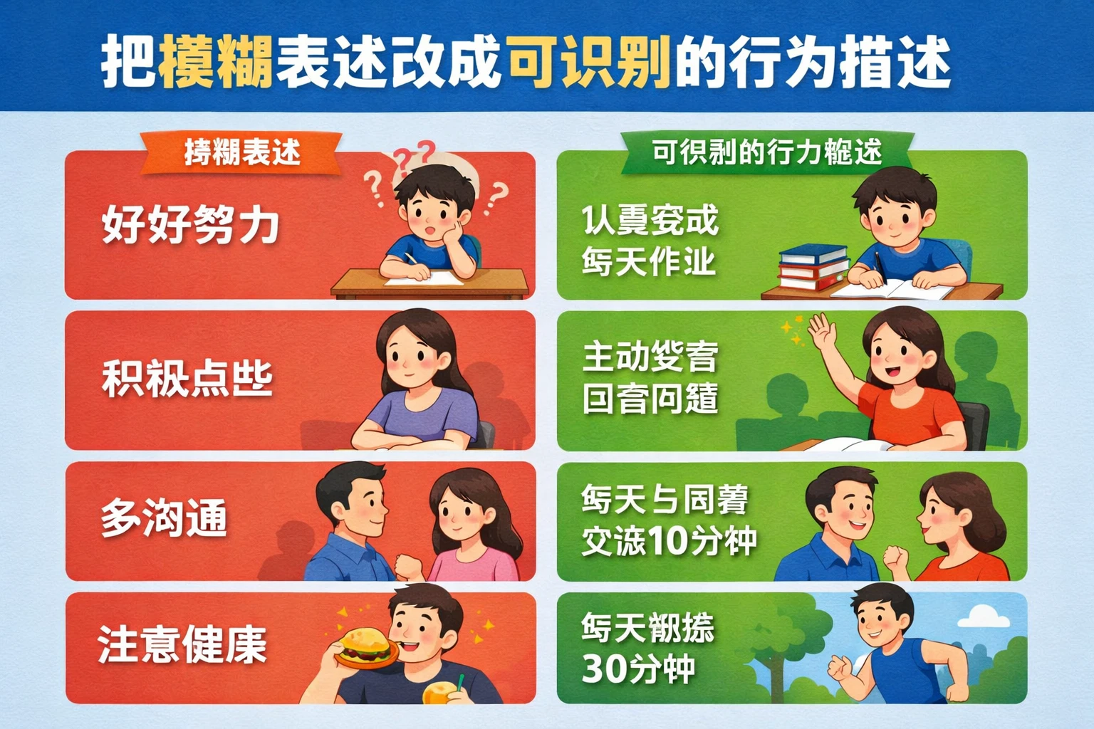 把模糊表述改成可识别的行为描述