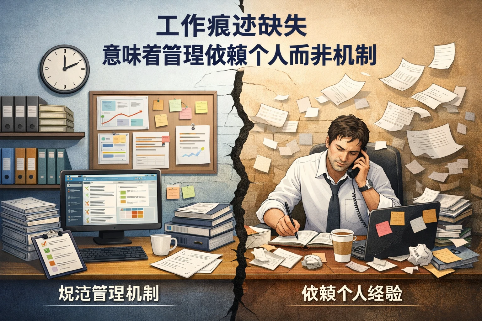 工作痕迹缺失，意味着管理依赖个人而非机制