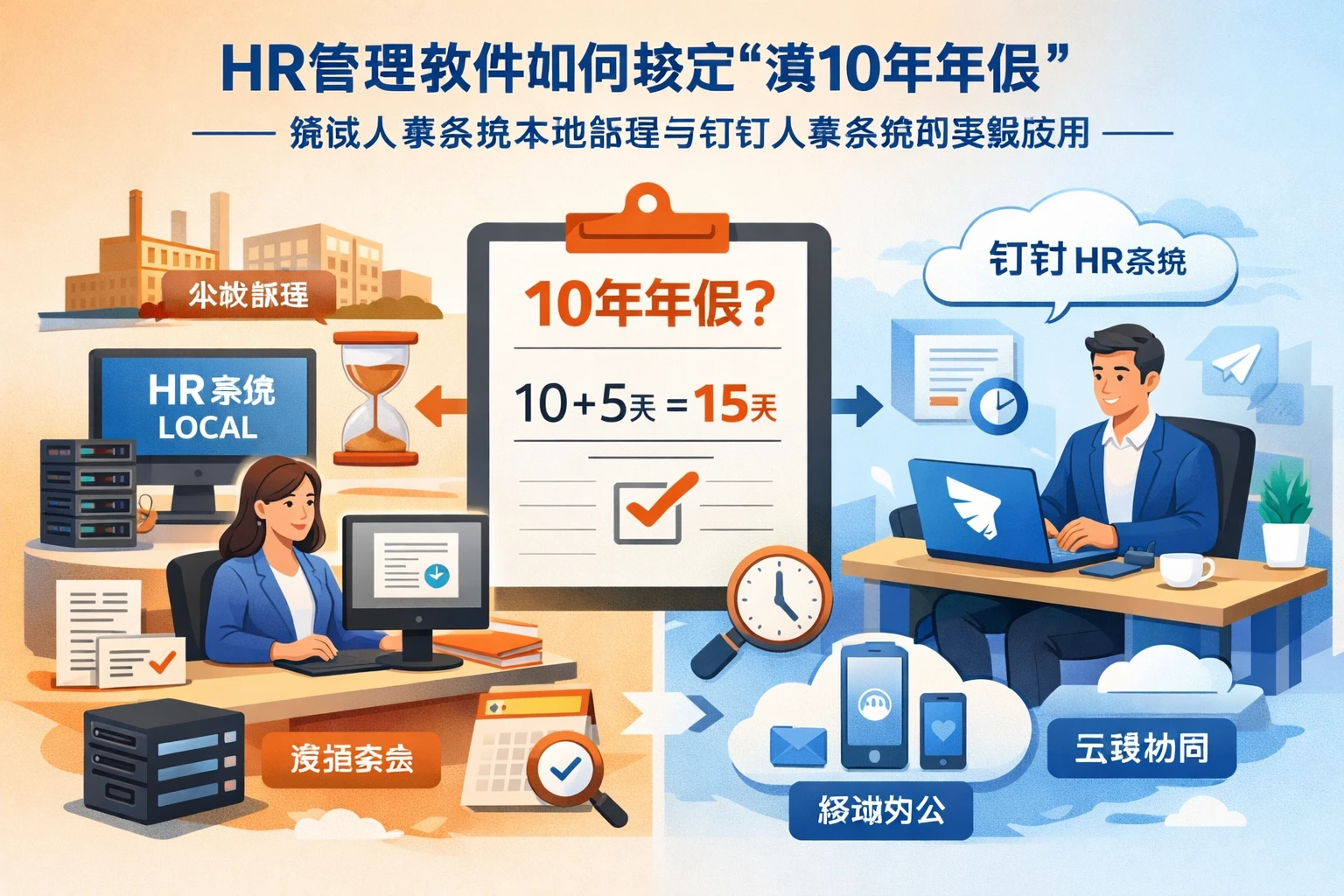 HR管理软件如何核定“满10年年假”——兼谈人事系统本地部署与钉钉人事系统的实操应用
