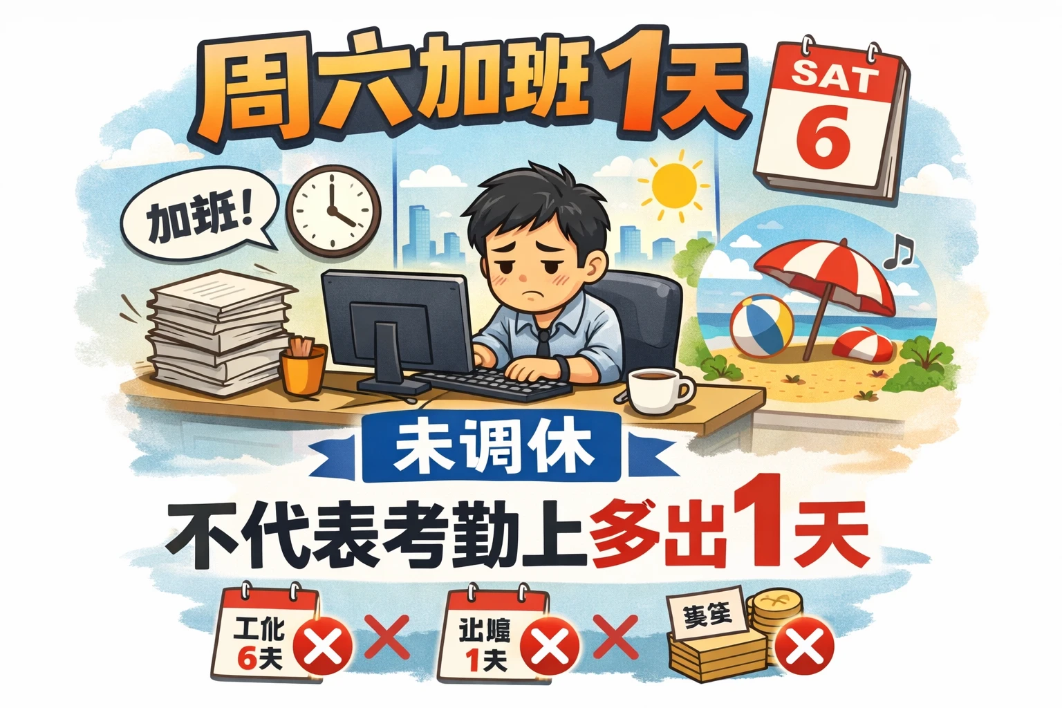 周六加班1天，未调休，不代表考勤上多出1天