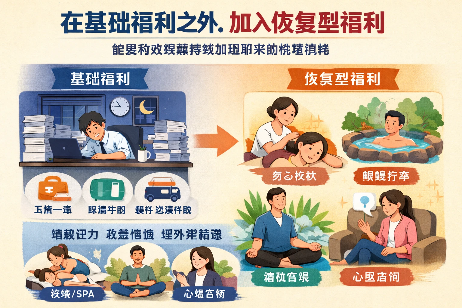 在基础福利之外，加入恢复型福利，能更有效缓解持续加班带来的情绪消耗