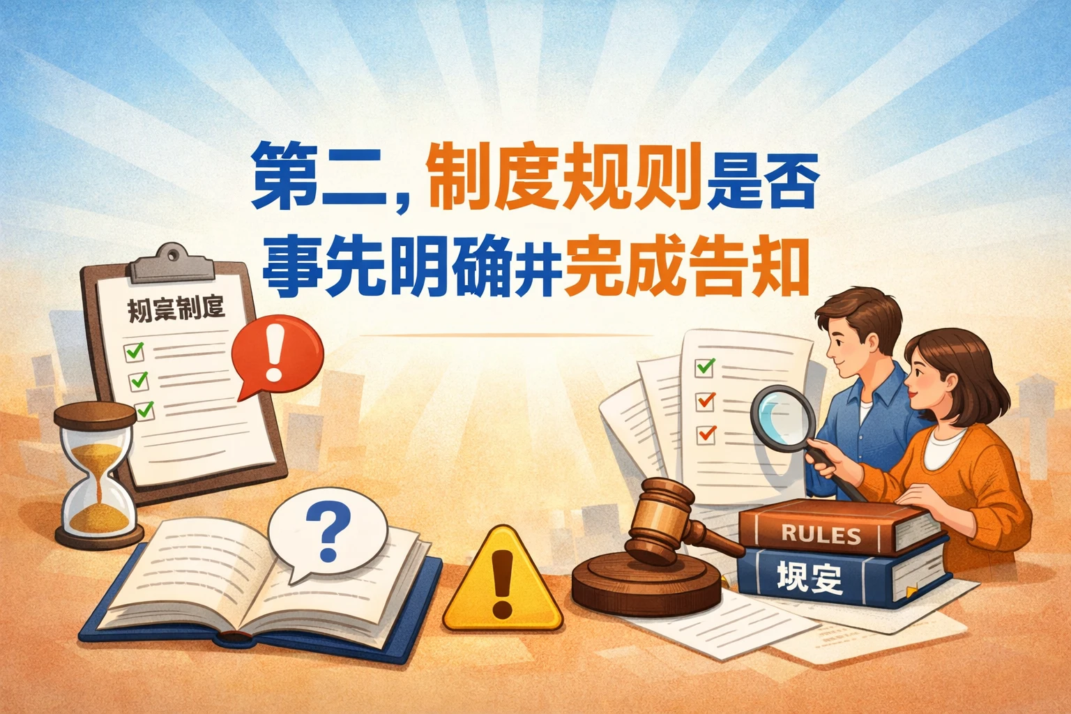 第二，制度规则是否事先明确并完成告知