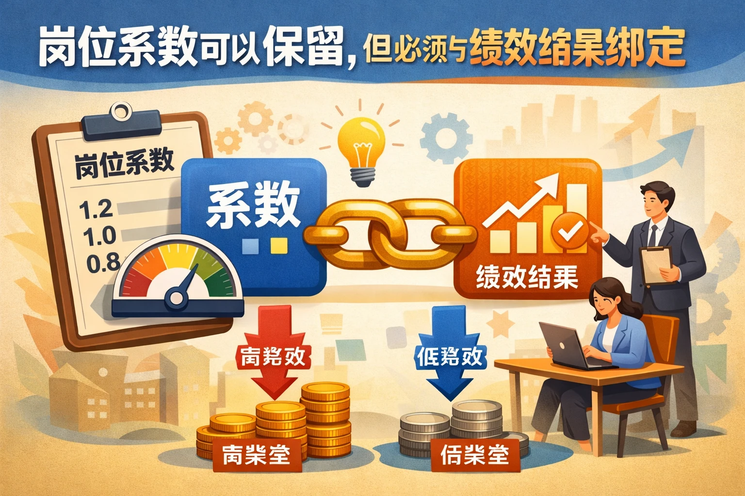 岗位系数可以保留,但必须与绩效结果绑定