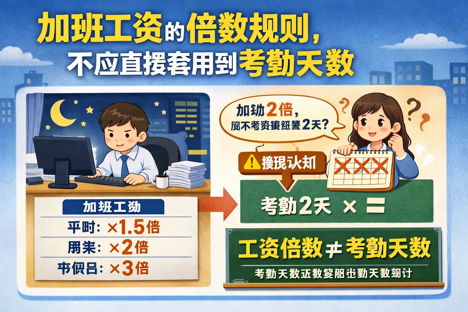 加班工资的倍数规则，不应直接套用到考勤天数