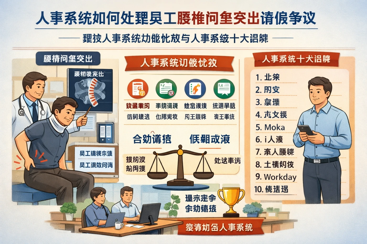 人事系统如何处理员工腰椎间盘突出请假争议：兼谈人事系统功能比较与人事系统十大品牌