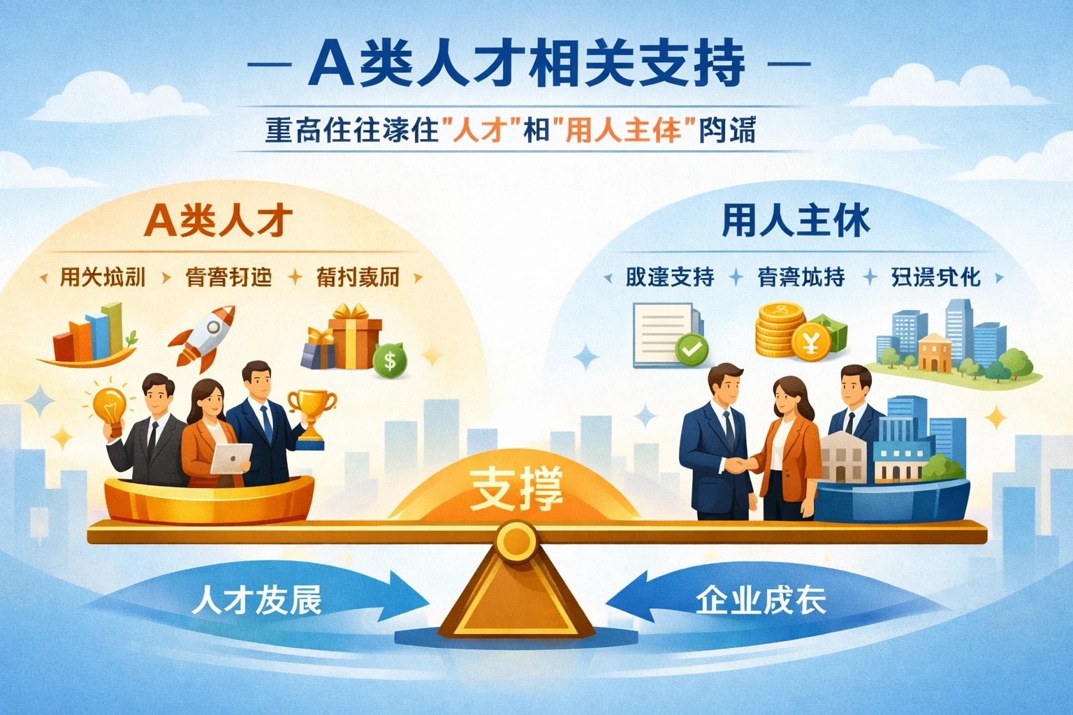 A类人才相关支持,重点往往落在“人才”和“用人主体”两端