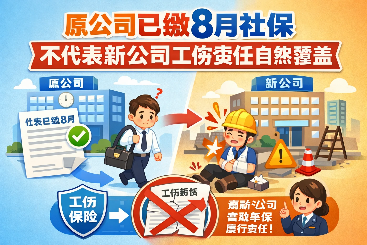 原公司已缴8月社保,不代表新公司工伤责任自然覆盖