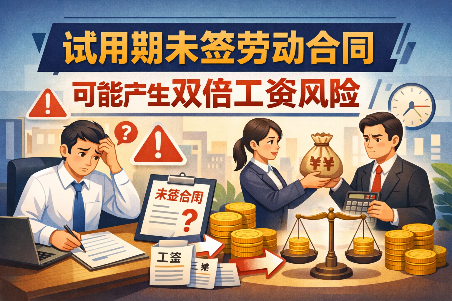 试用期未签劳动合同,可能产生双倍工资风险
