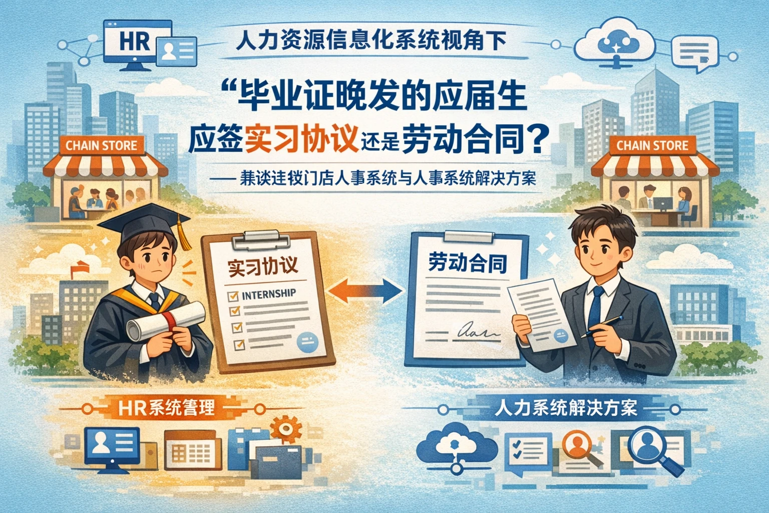 人力资源信息化系统视角下，毕业证晚发的应届生应签实习协议还是劳动合同——兼谈连锁门店人事系统与人事系统解决方案