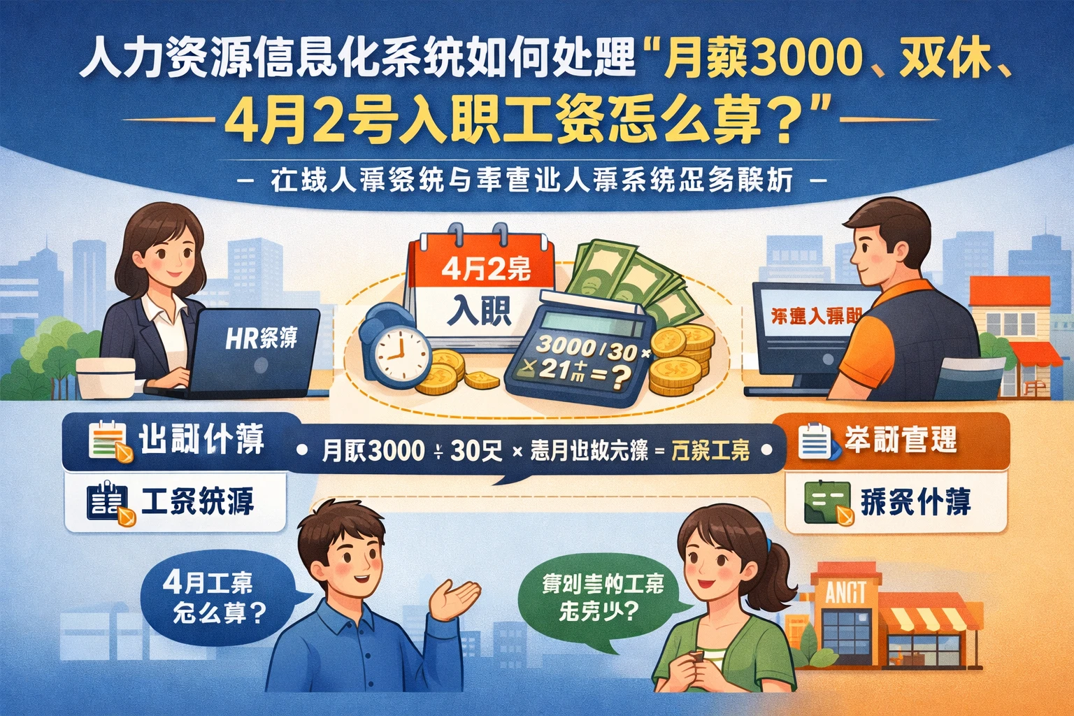 人力资源信息化系统如何处理“月薪3000、双休、4月2号入职工资怎么算”——在线人事系统与零售业人事系统实务解析