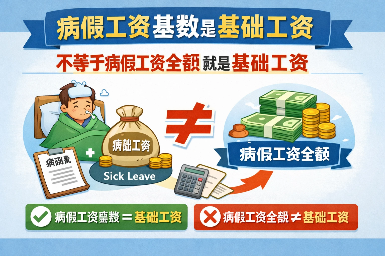 病假工资基数是基础工资，不等于病假工资全额就是基础工资