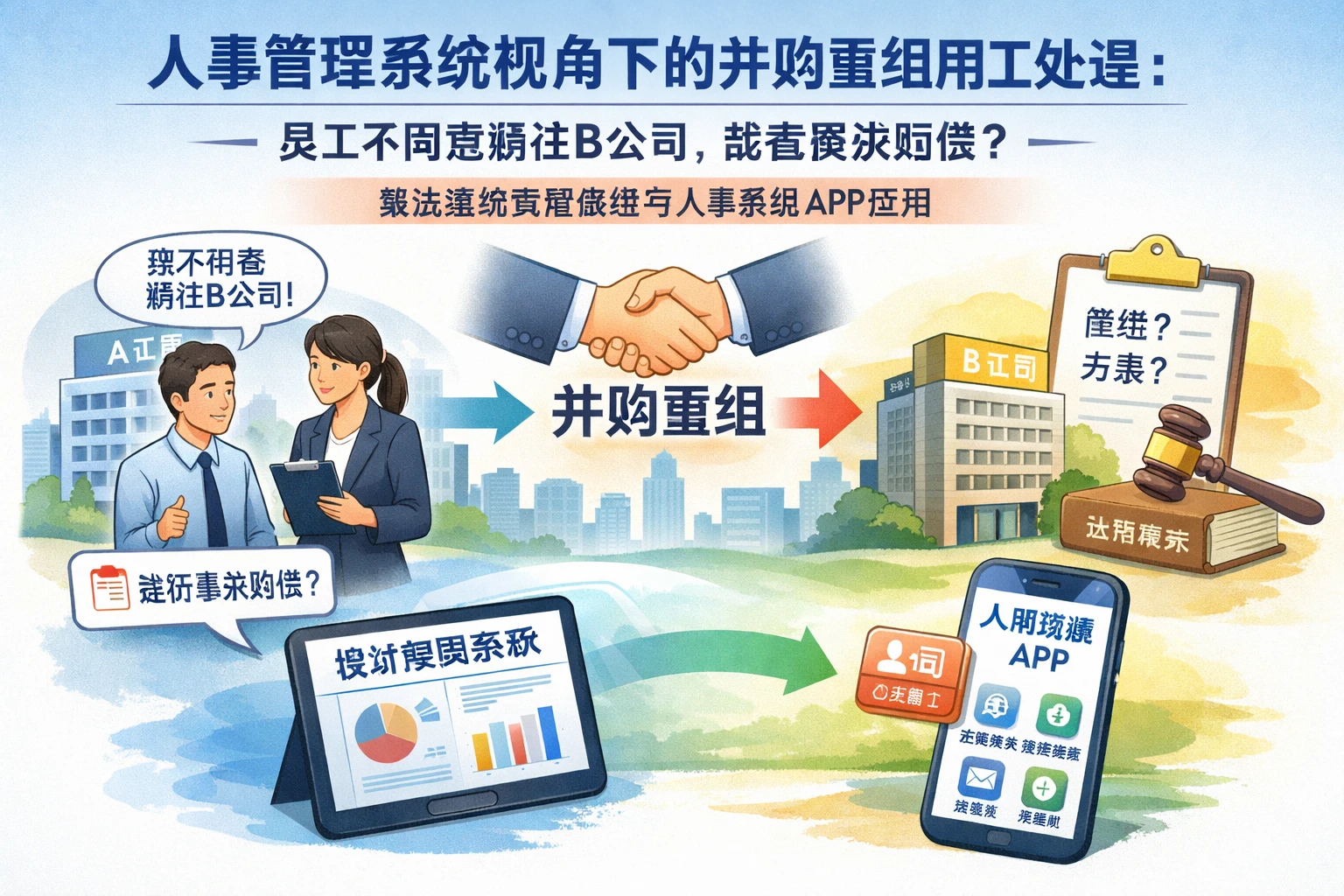 人事管理系统视角下的并购重组用工处理：员工不同意调往B公司，能否要求赔偿？兼谈绩效管理系统与人事系统APP应用