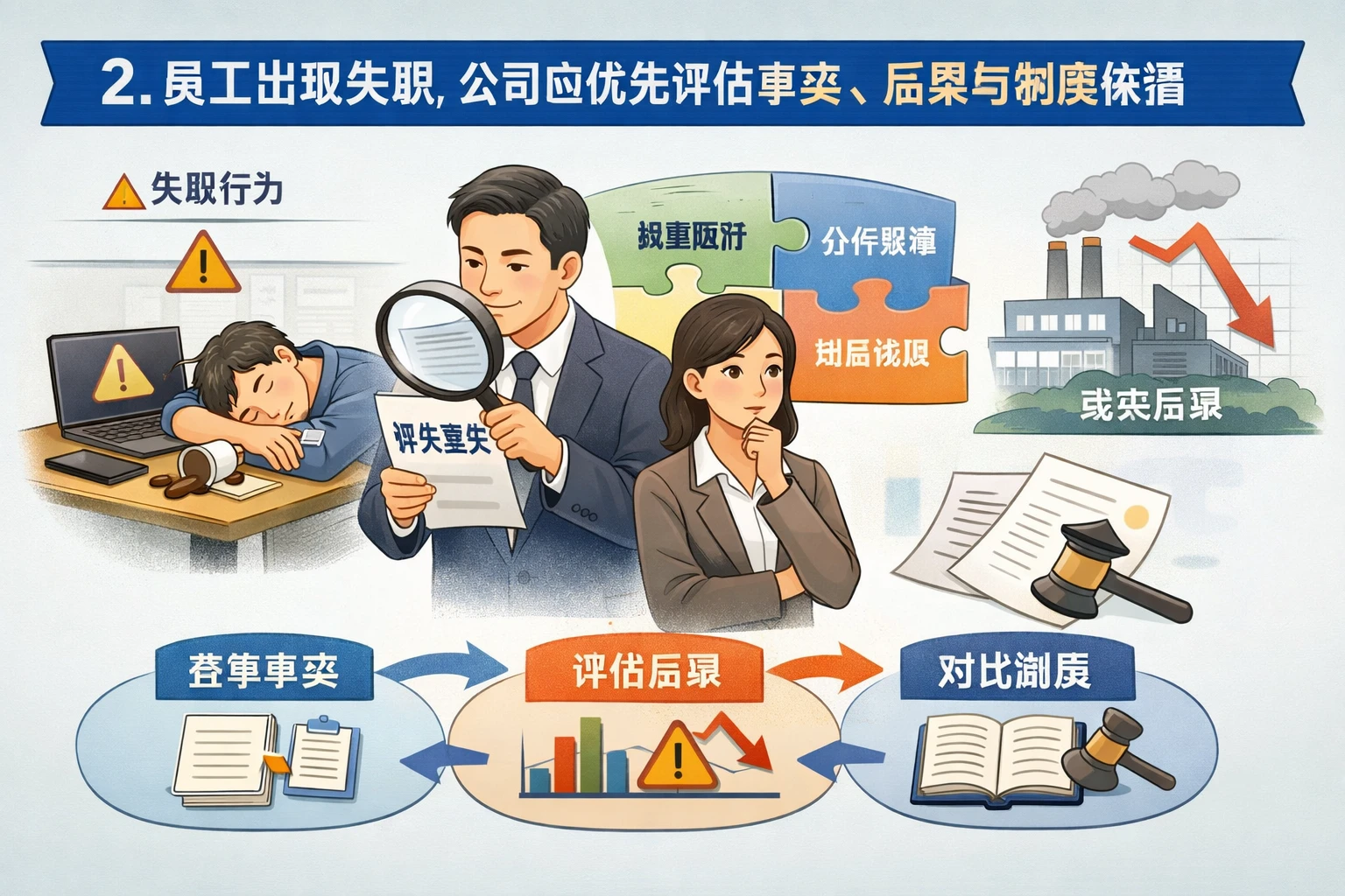 2. 员工出现失职，公司应优先评估事实、后果与制度依据