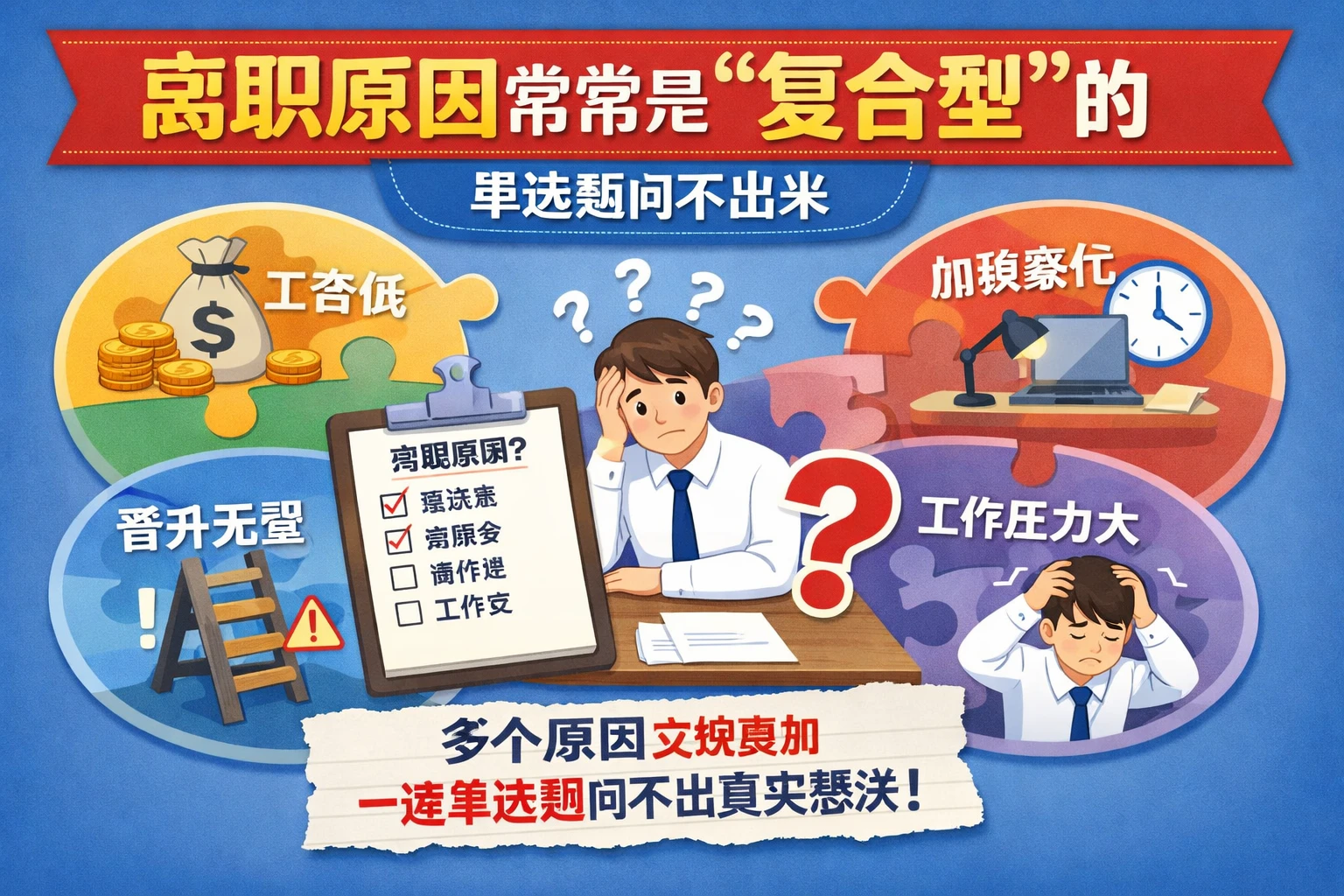 2. 离职原因常常是“复合型”的,单选题问不出来