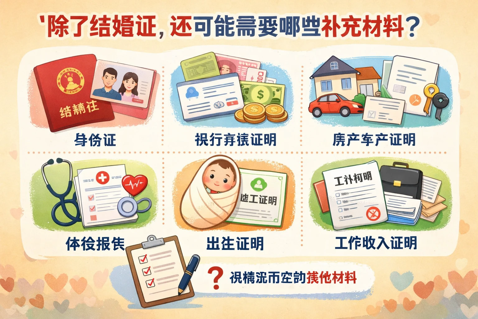 除了结婚证,还可能需要哪些补充材料