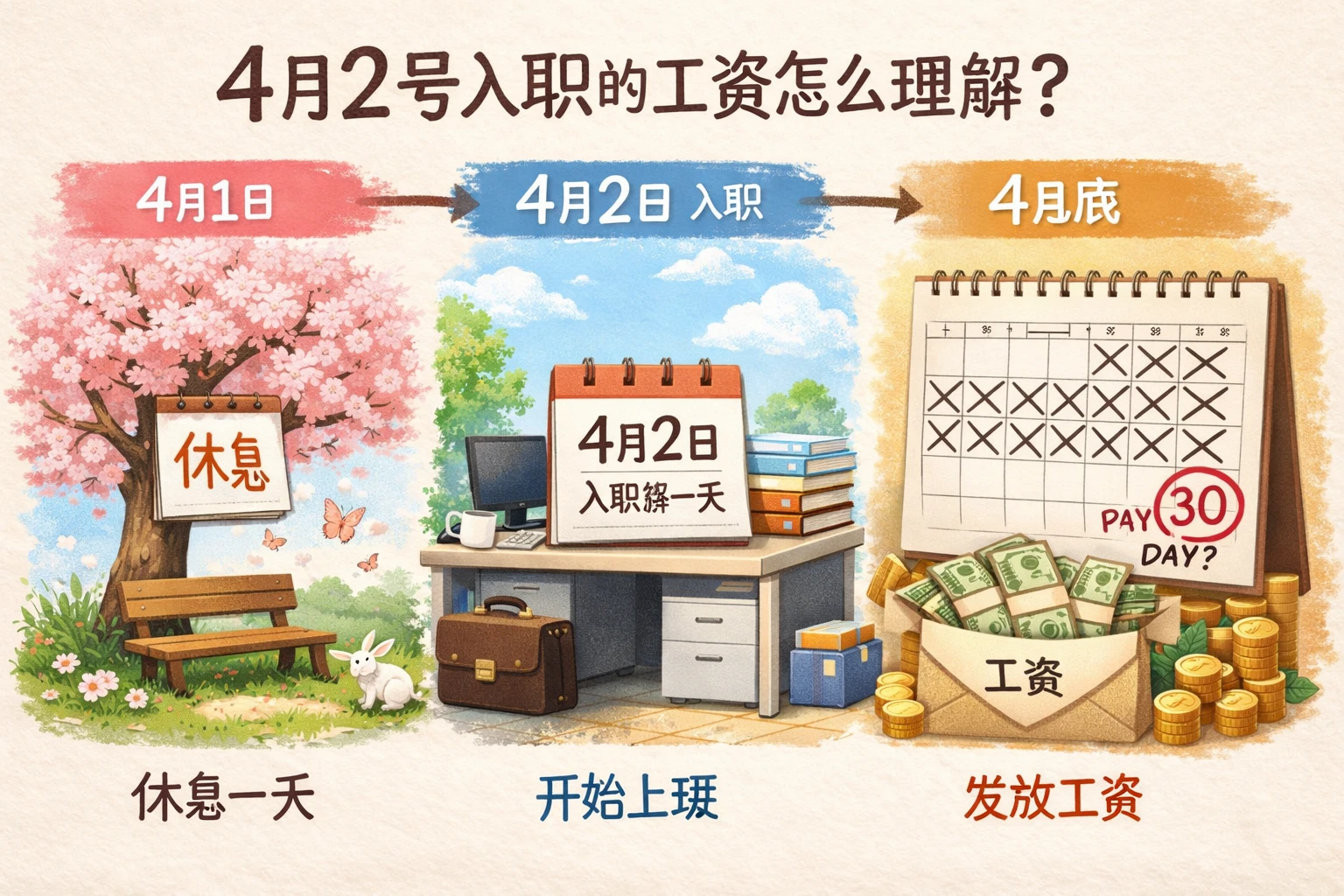 以常见自然月场景理解4月2号入职的工资