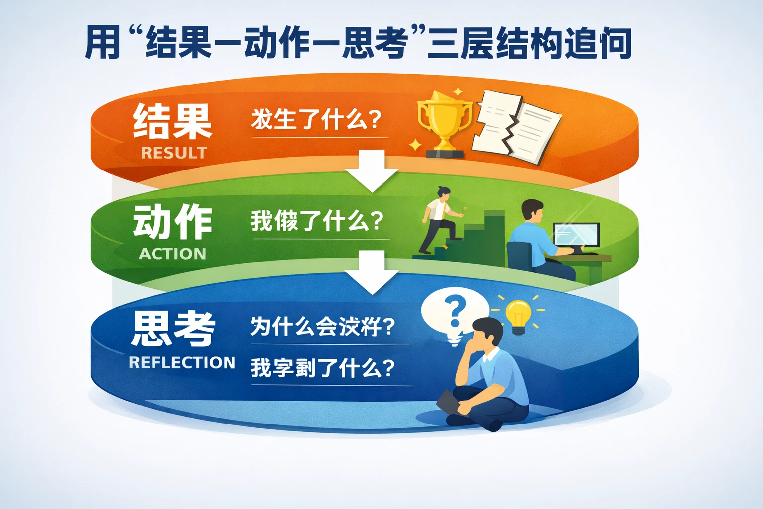 用“结果—动作—思考”三层结构追问