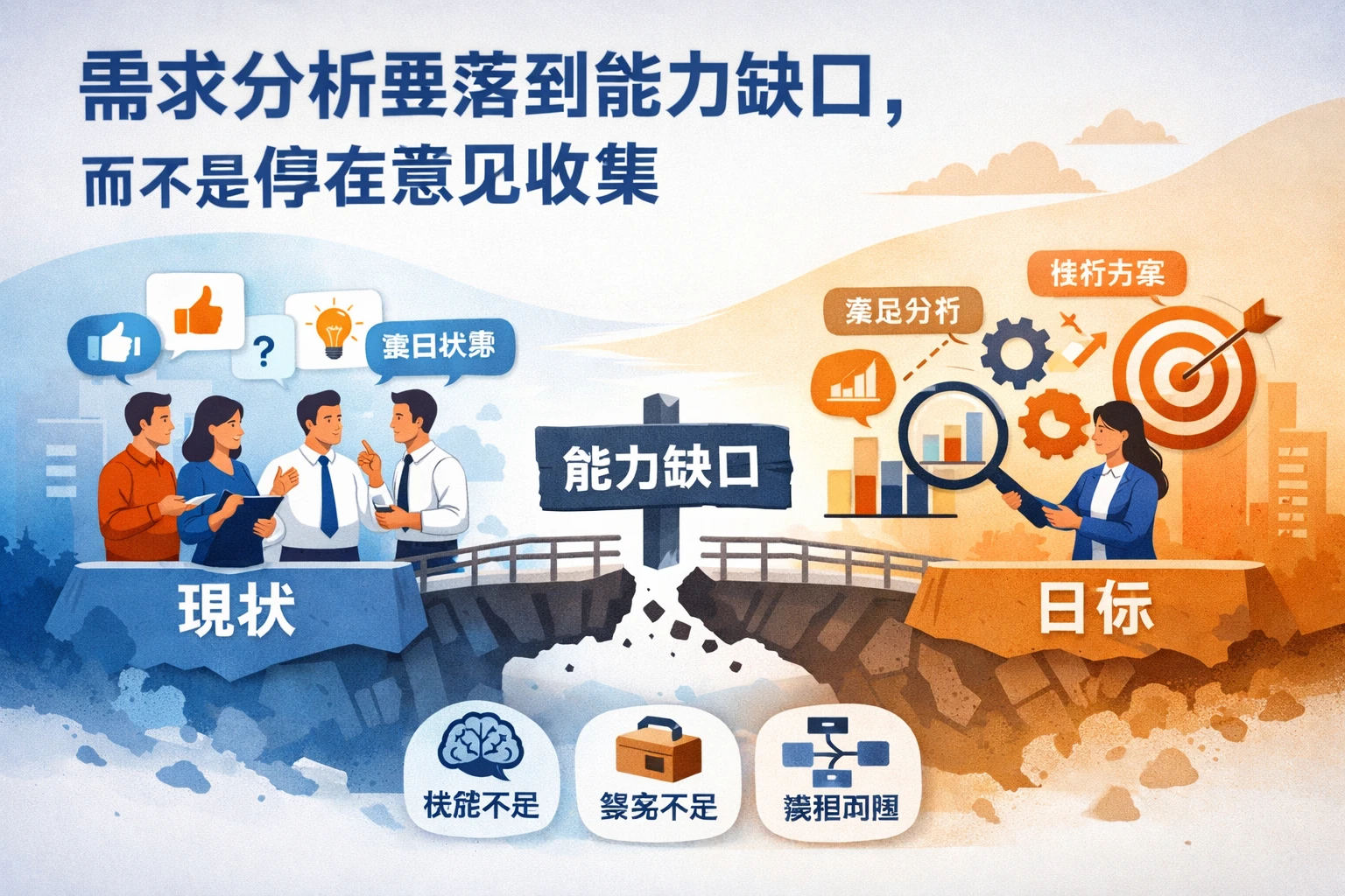 需求分析要落到能力缺口，而不是停在意见收集