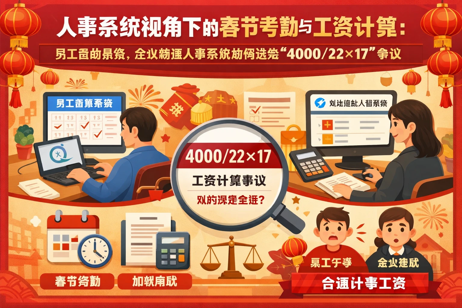 人事系统视角下的春节考勤与工资计算:员工自助系统、企业微信人事系统如何避免“4000/22×17”争议
