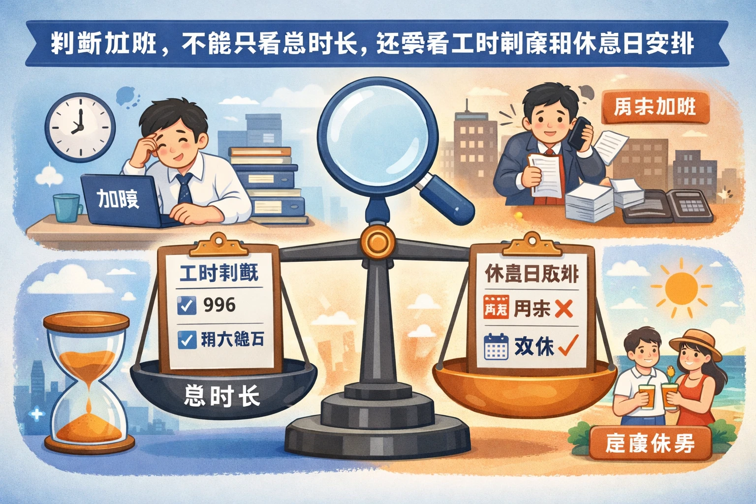 判断加班，不能只看总时长，还要看工时制度和休息日安排