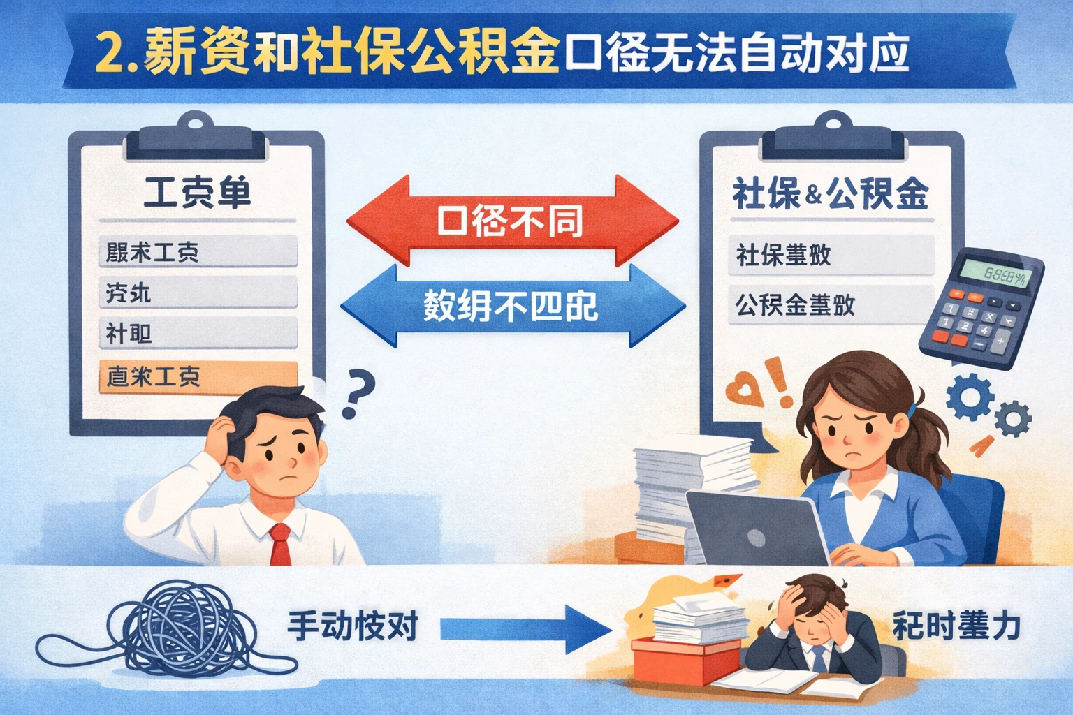 2. 薪资和社保公积金口径无法自动对应