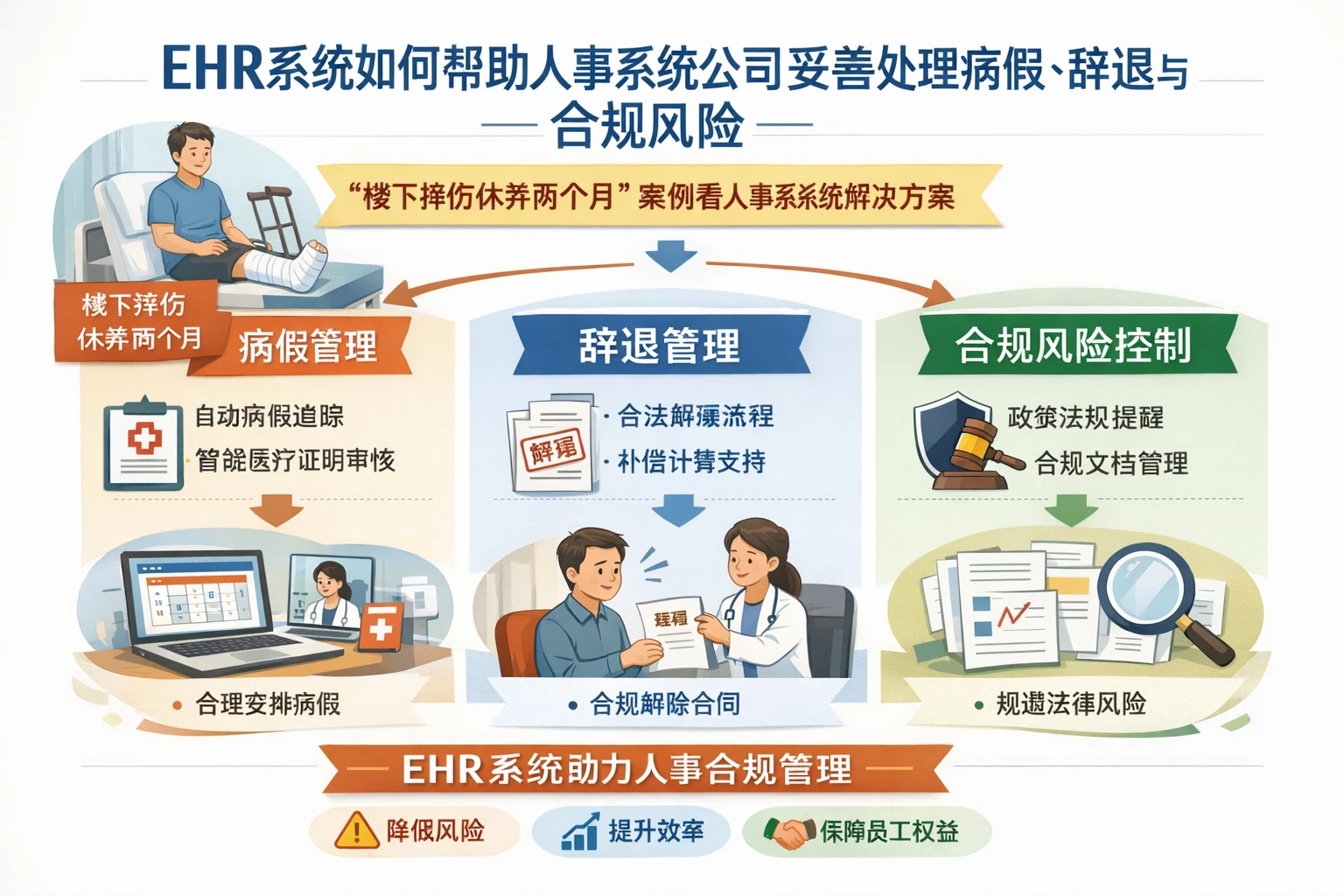 ehr系统如何帮助人事系统公司妥善处理病假、辞退与合规风险——从“楼下摔伤休养两个月”案例看人事系统解决方案