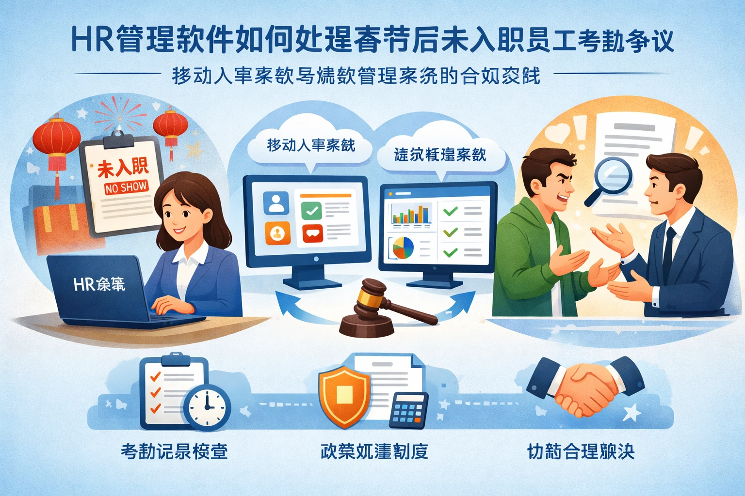 HR管理软件如何处理春节后未入职员工考勤争议：移动人事系统与绩效管理系统的合规实践