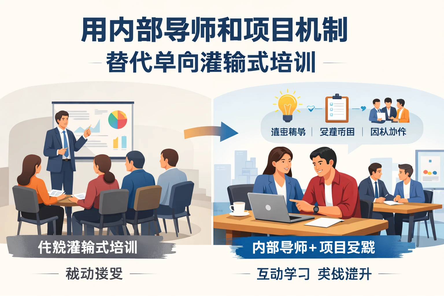 用内部导师和项目机制，替代单向灌输式培训