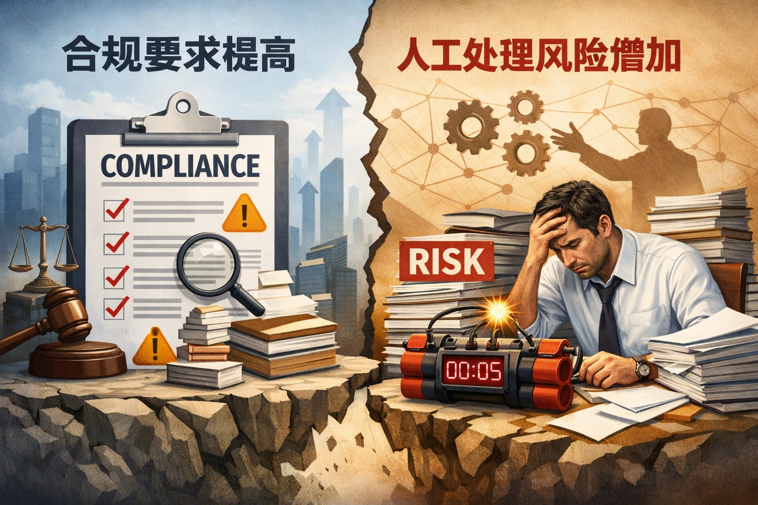 合规要求提高,人工处理风险增加